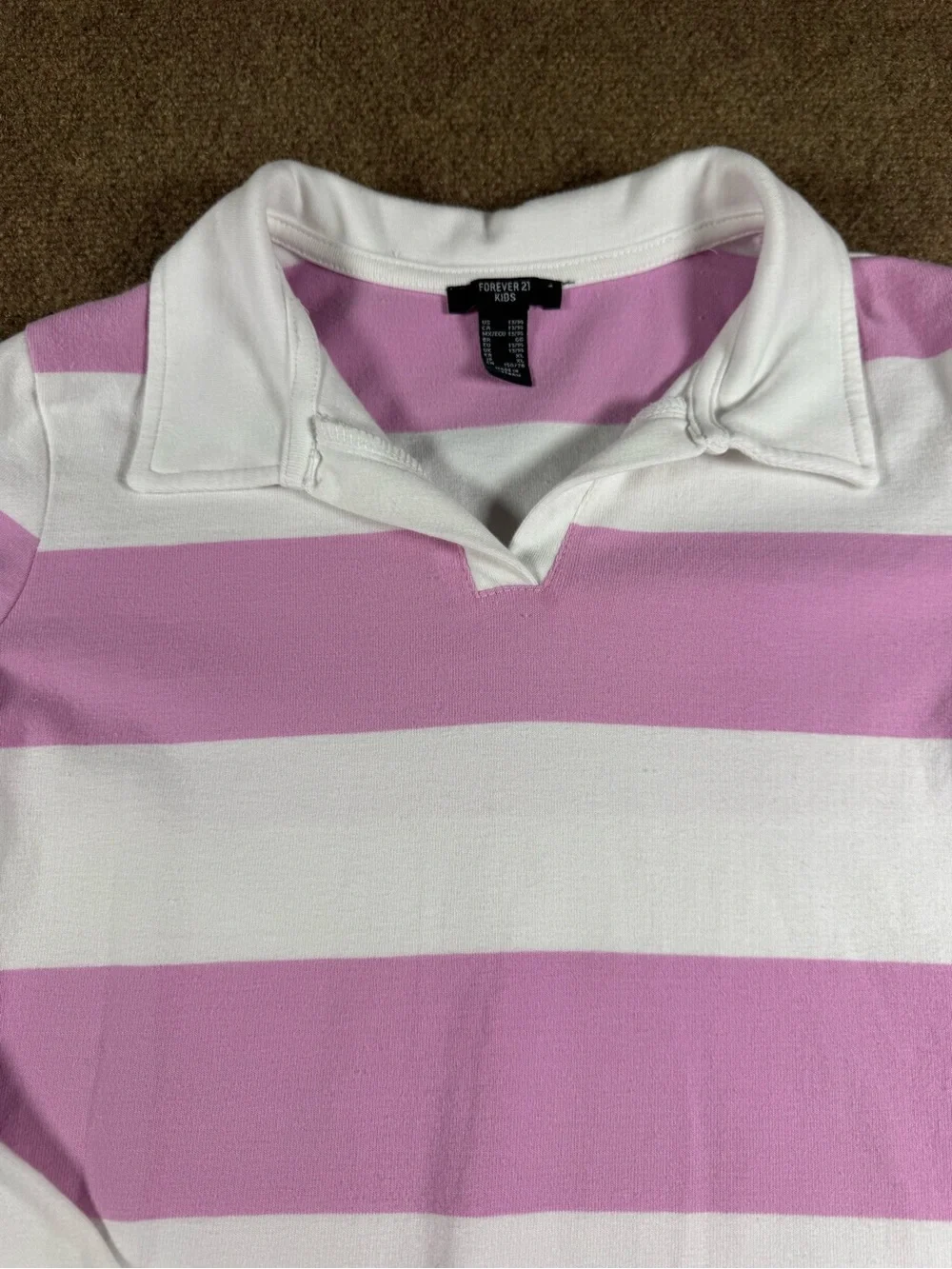 Little Girls Striped Pink and White Dress Forever 21 Size 13/14 Polo Long Sleeve